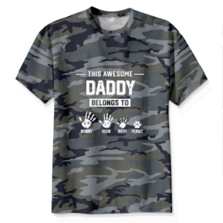 This Awesome Dad Grandpa Belongs To Hands Paws Camo Pattern - Personalized Shirt - Father's Day Gift For Husband, Dad, Grandpa