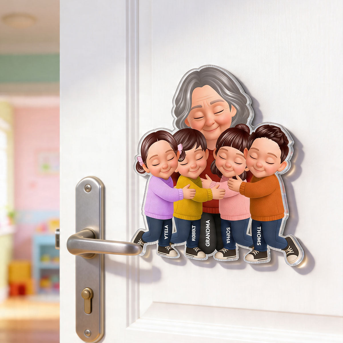 Grandma Grandkids Hugging - Personalized Acrylic Fridge Magnet - Mother's Day Gift For Grandma, Mom