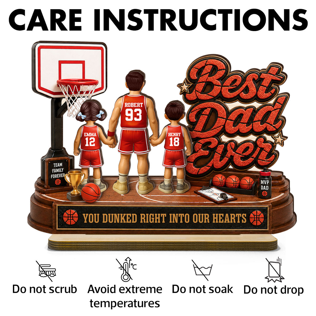 Best Basketball Dad Ever Dunked Right Into Our Hearts - Personalized 2-Layered Wooden Plaque -  Gift For Dad, Husband