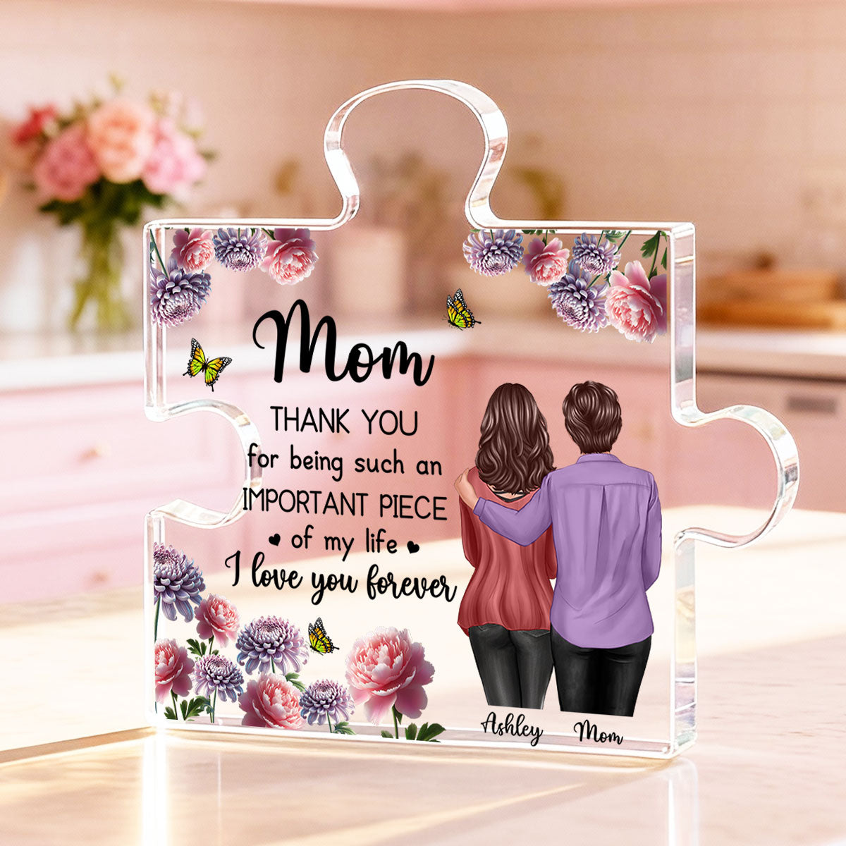 Mom I Love You Forever Birth Month Flowers - Personalized Acrylic Block Plaque - Heartfelt Gift For Mom, Grandma