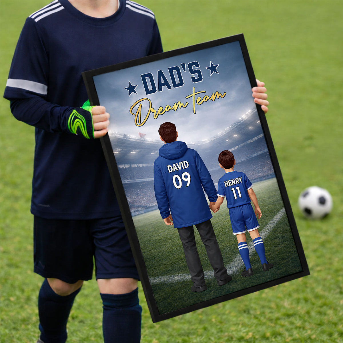 Dad's Dream Team Football Dad And Kids - Personlised Poster - UK Father's Day Gift, Gift For Dad