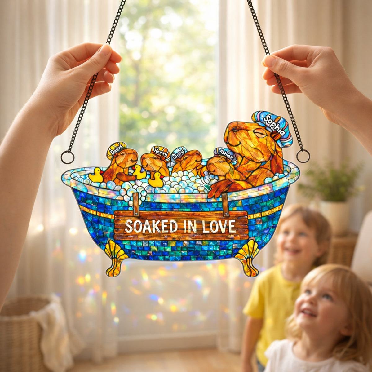 Cute Water Critter Mom - Personalized Suncatcher - Gift For Mom, Grandma