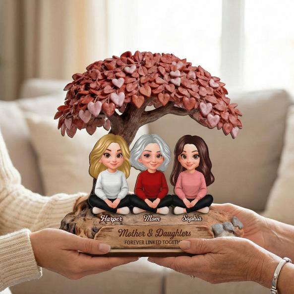 Mom And Daughter Son Under Heart Tree - Personalized 2-Layered Wooden Plaque - Mother's Day Gift For Mom