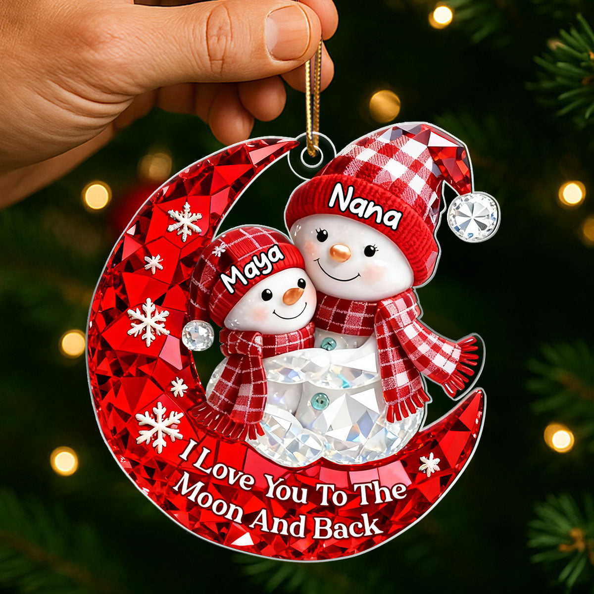 Love Grandkid to the Moon and Back 3D Crystal Effect  - Personalized Acrylic Ornament - Christmas Gift for Grandma, Grandkids