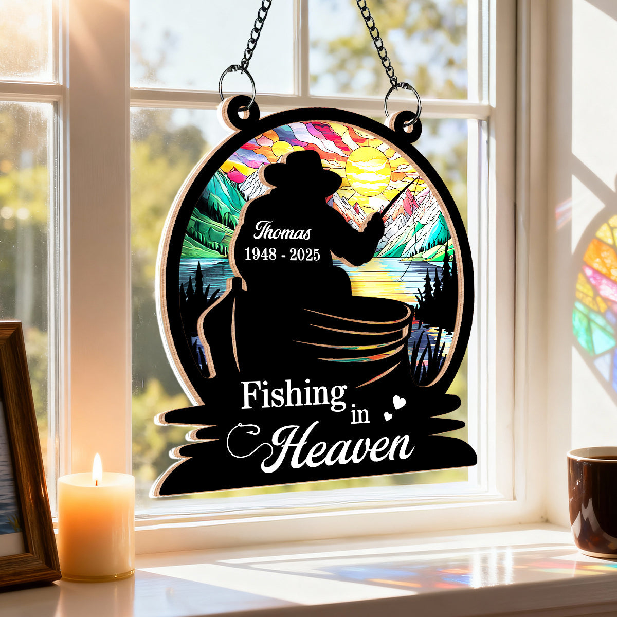 Fishing In Heaven Memorial - Personalized Suncatcher - Memorial Keepsake For Family