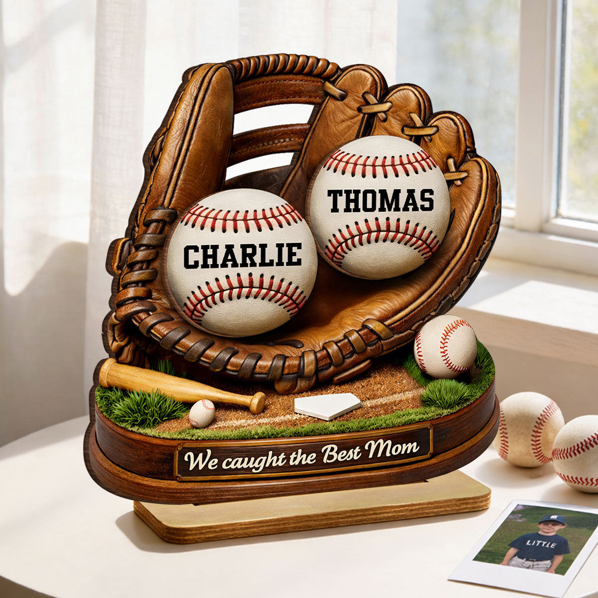 We Caught the Best Mom Dad Grandparents Baseball Softball - Personalized 2-Layered Wooden Plaque - Heartfelt Gift for Her, for Him