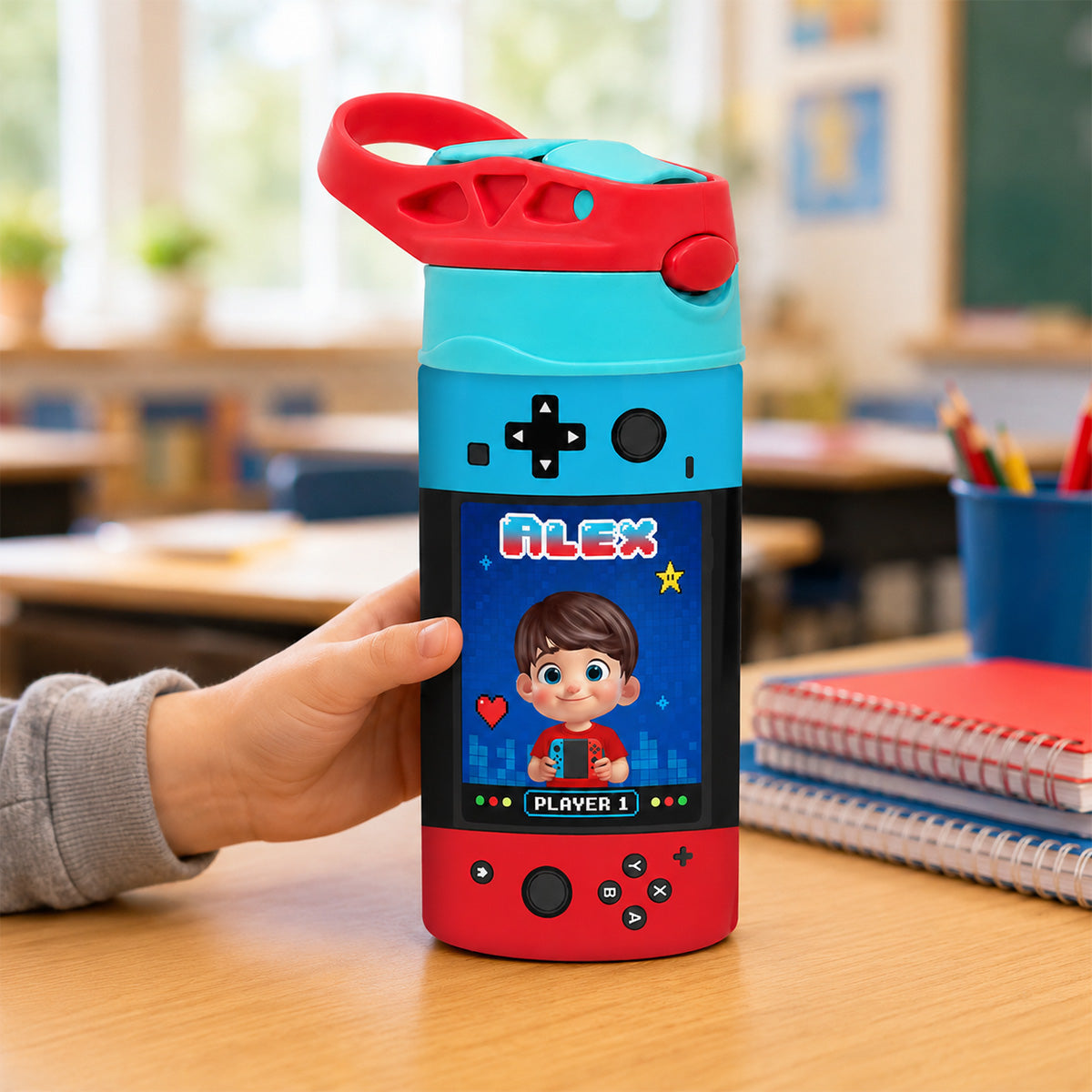 Gaming Controller Theme Cute Gamer Kid - Personalized Kid Insulated Water Bottle - Stainless Steel Toddler Cups with Straws, BPA Free, Leak-Proof