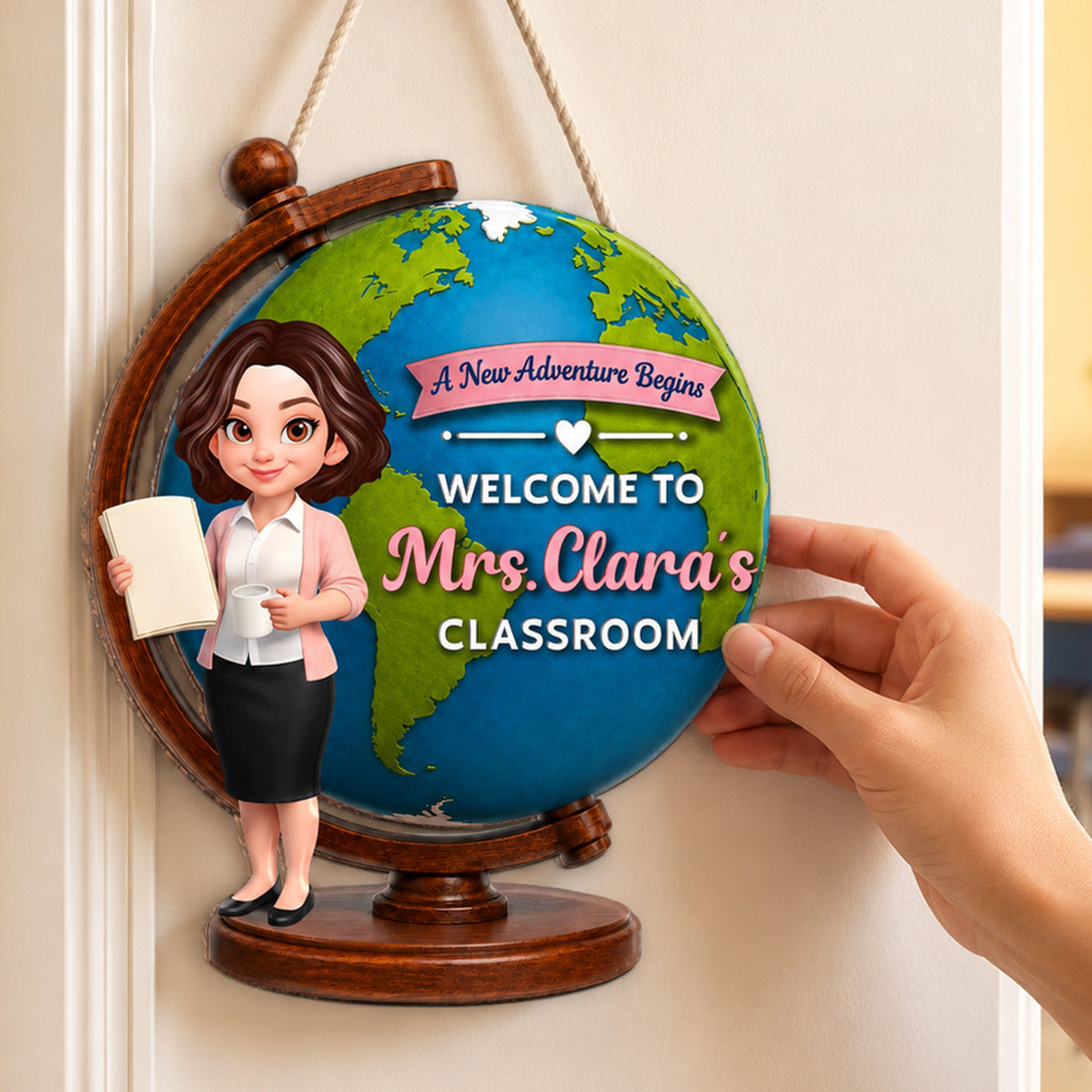 Globe Teacher Welcome - Personalized Door Hanger - Back To School Decoration