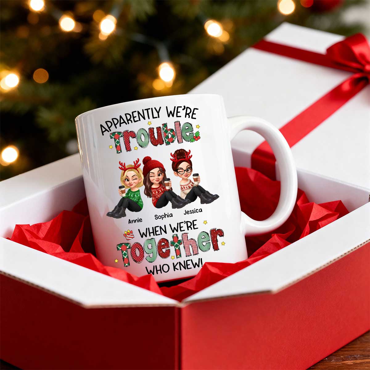 Christmas Besties Apparently We're Trouble When We're Together - Personalized Mug