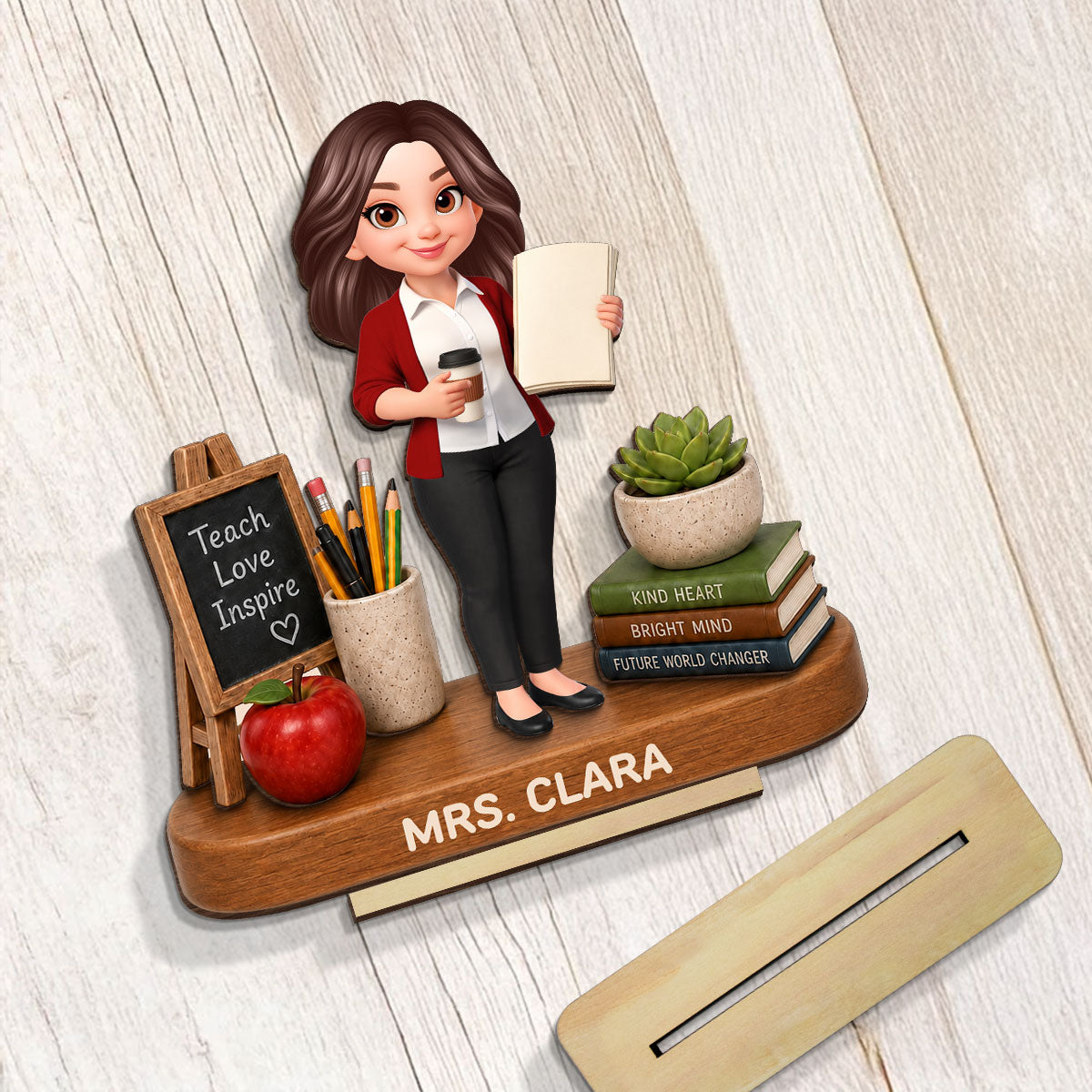 Teacher Things Teach Love Inspire - Personalized 2-Layered Wooden Plaque - Back To School Gift For Teacher, Classroom Decor