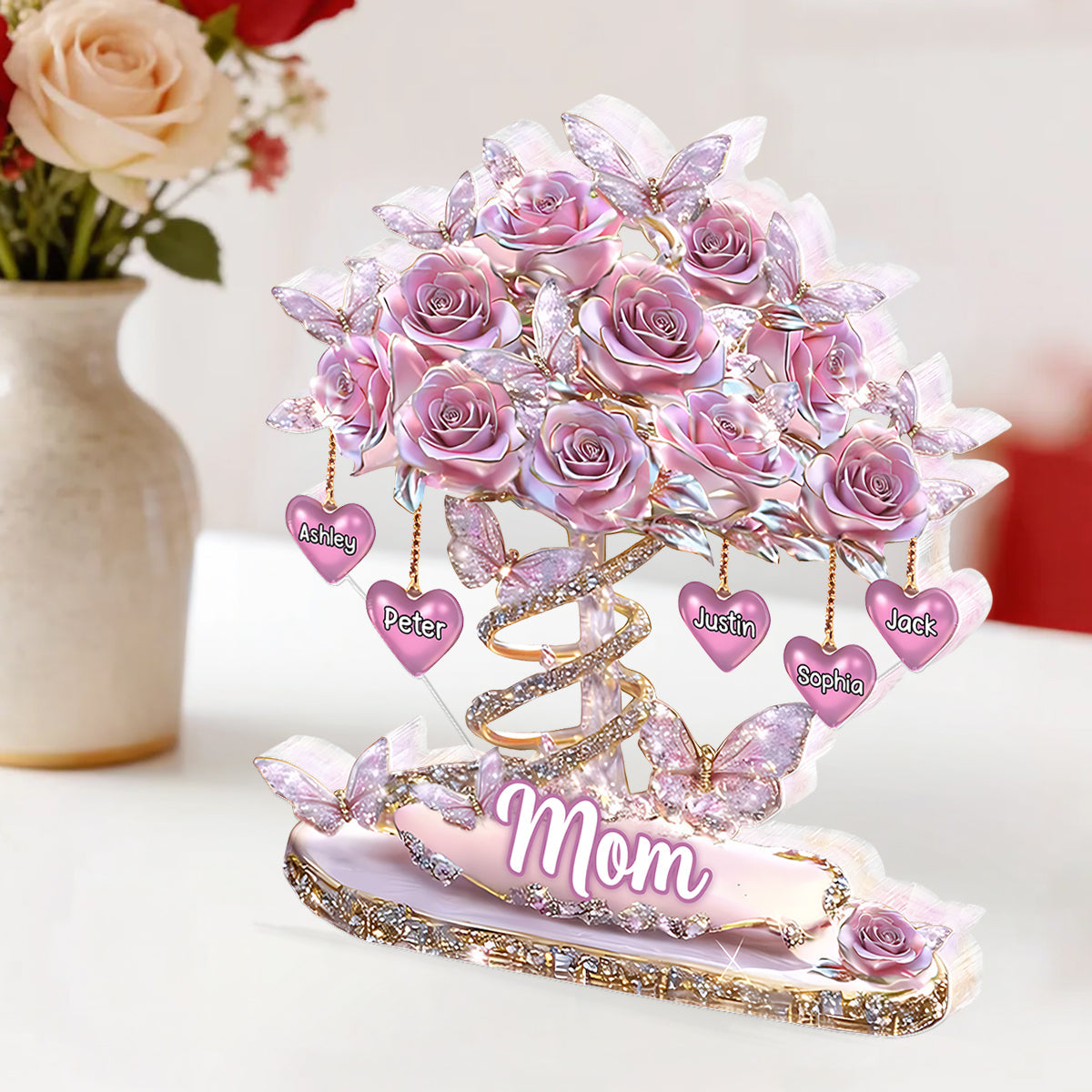 Best Mom Ever Heart Tree - Personalized Acrylic Block Plaque - Heartfelt Gift For Mom, Grandma