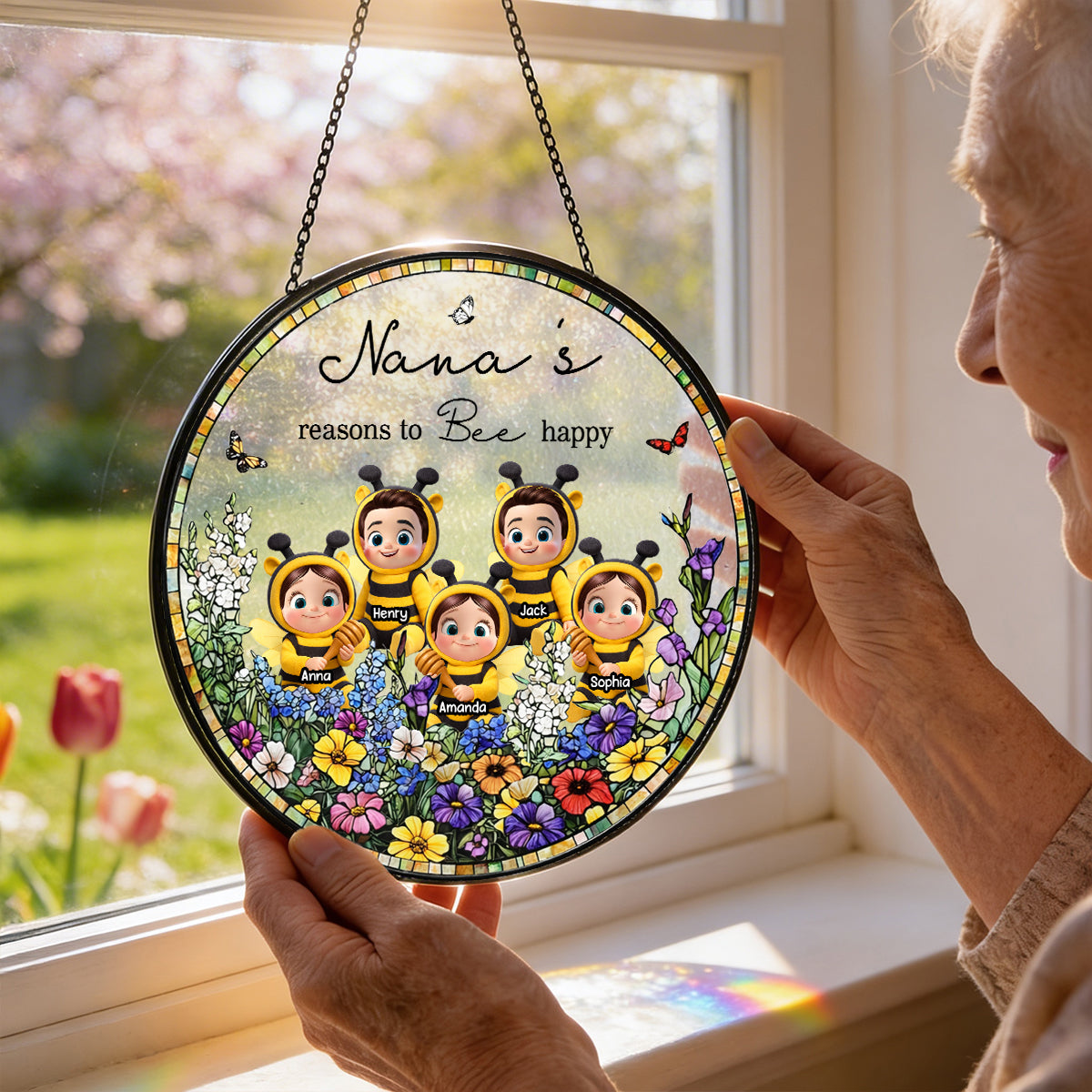 Grandma's Reasons to Bee Happy - Personalized Suncatcher - Mother's Day Gift for Grandma, Mom, Wife