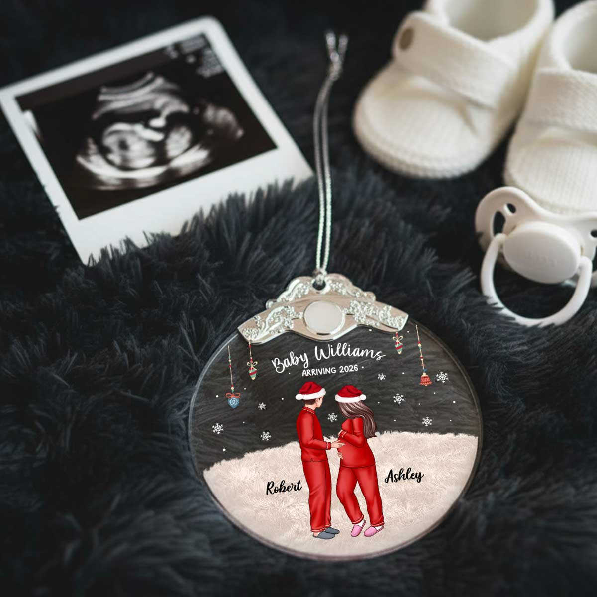 Expecting Parents Christmas Pregnancy - Personalized Glass Ornament With Silver Cap