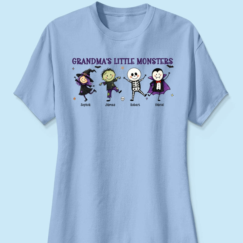 Grandma's Little Monsters Cute Doodle Characters - Personalized Shirt - Halloween Costume For Mom Grandma