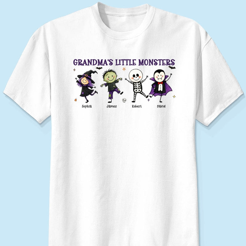 Grandma's Little Monsters Cute Doodle Characters - Personalized Shirt - Halloween Costume For Mom Grandma