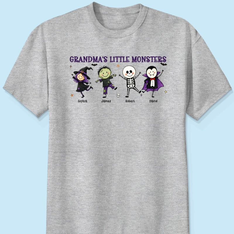 Grandma's Little Monsters Cute Doodle Characters - Personalized Shirt - Halloween Costume For Mom Grandma