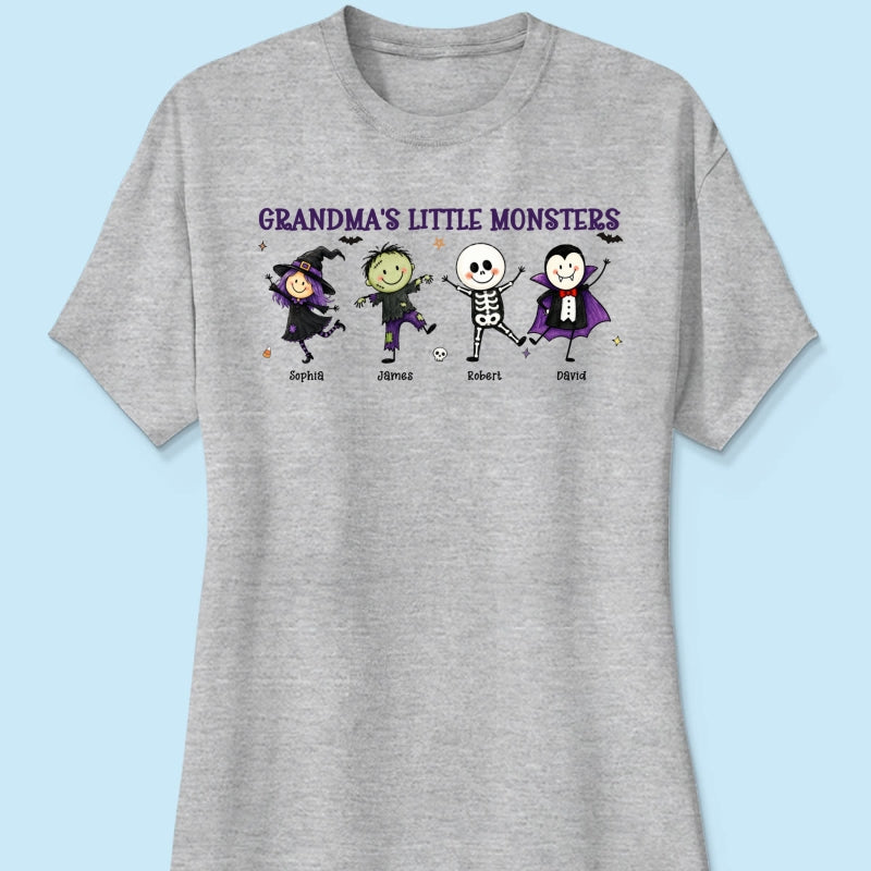 Grandma's Little Monsters Cute Doodle Characters - Personalized Shirt - Halloween Costume For Mom Grandma