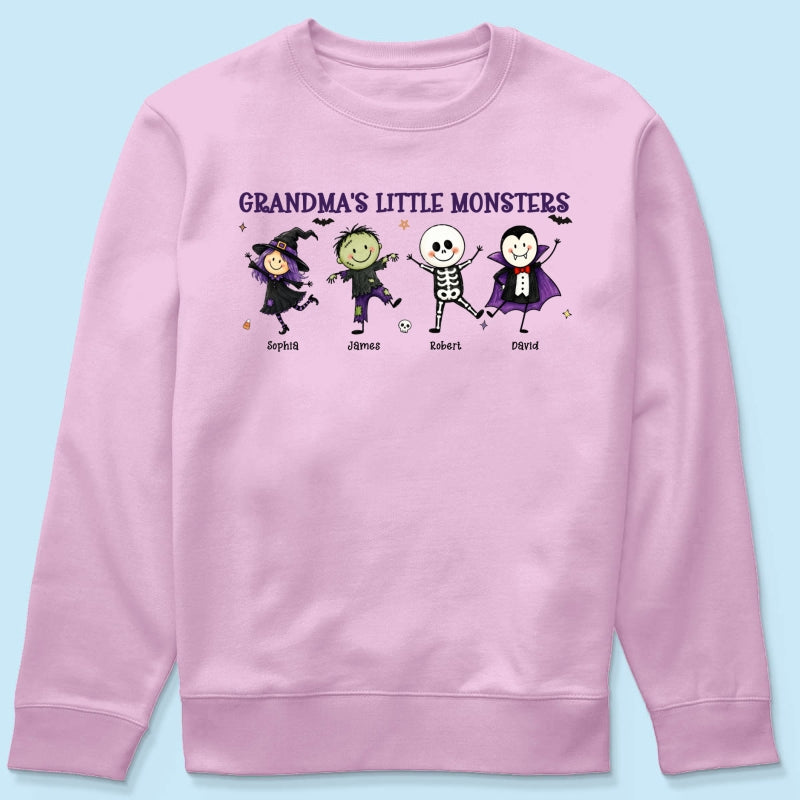Grandma's Little Monsters Cute Doodle Characters - Personalized Shirt - Halloween Costume For Mom Grandma