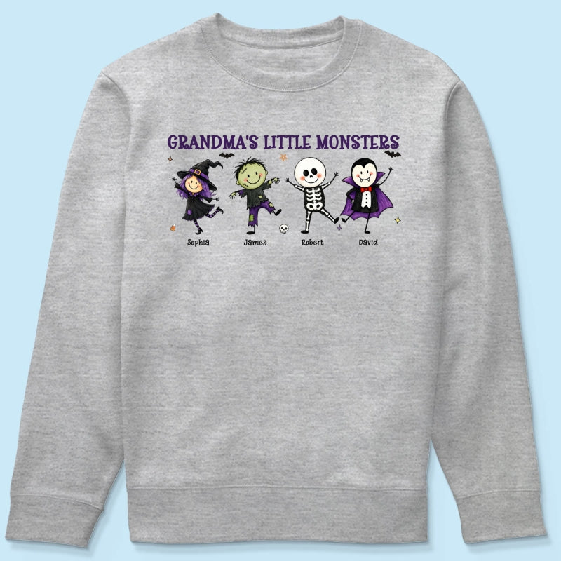 Grandma's Little Monsters Cute Doodle Characters - Personalized Shirt - Halloween Costume For Mom Grandma