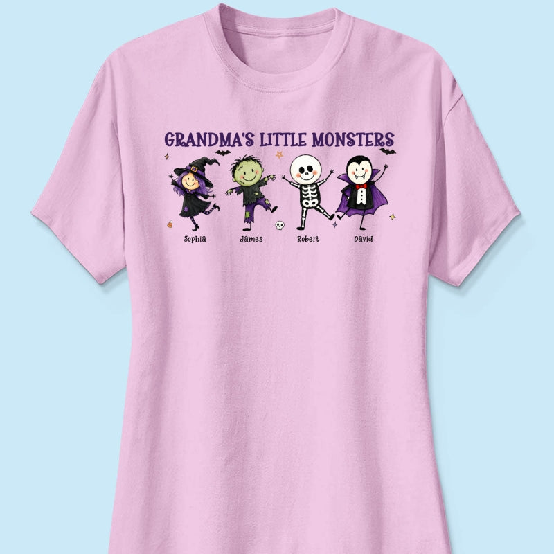 Grandma's Little Monsters Cute Doodle Characters - Personalized Shirt - Halloween Costume For Mom Grandma