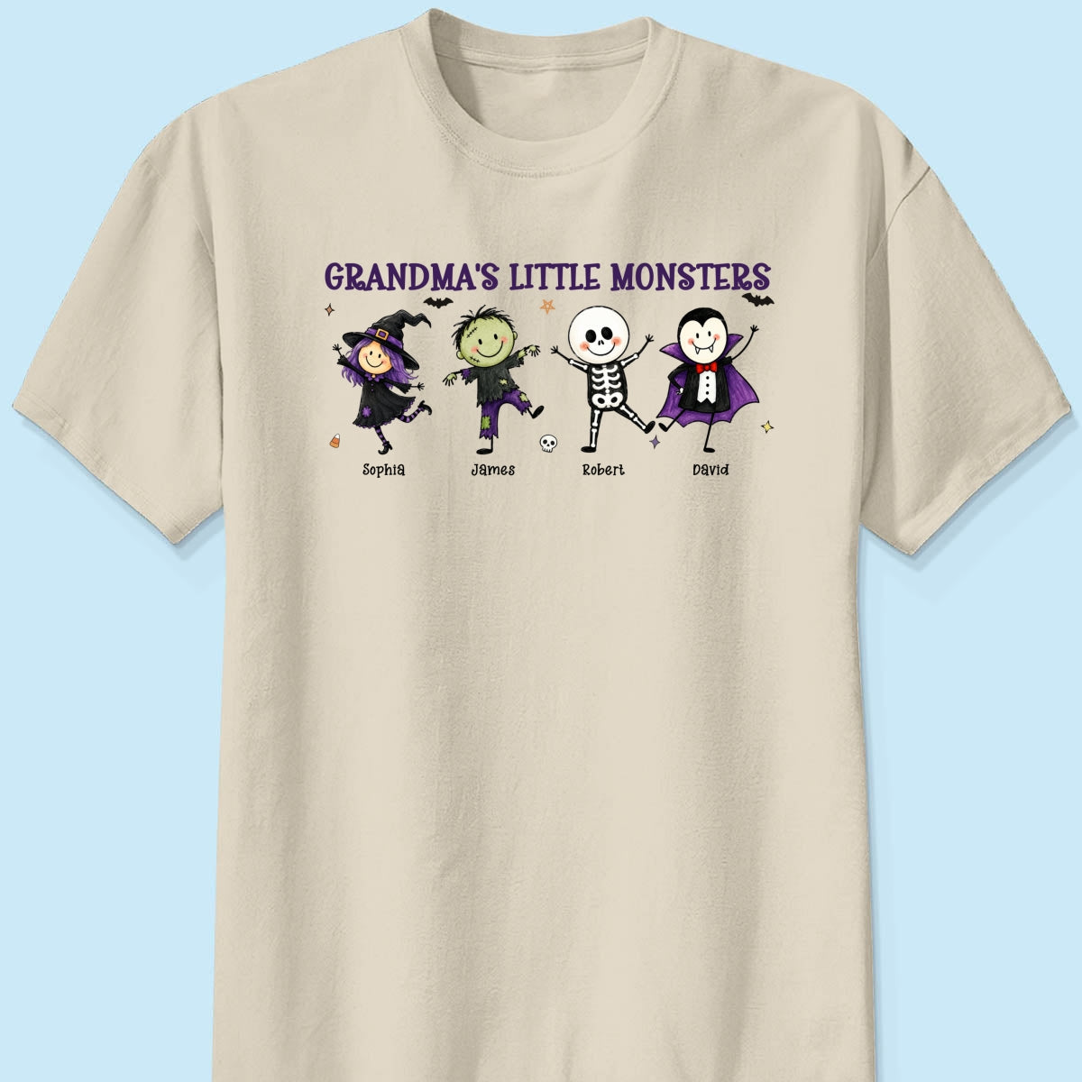 Grandma's Little Monsters Cute Doodle Characters - Personalized Shirt - Halloween Costume For Mom Grandma