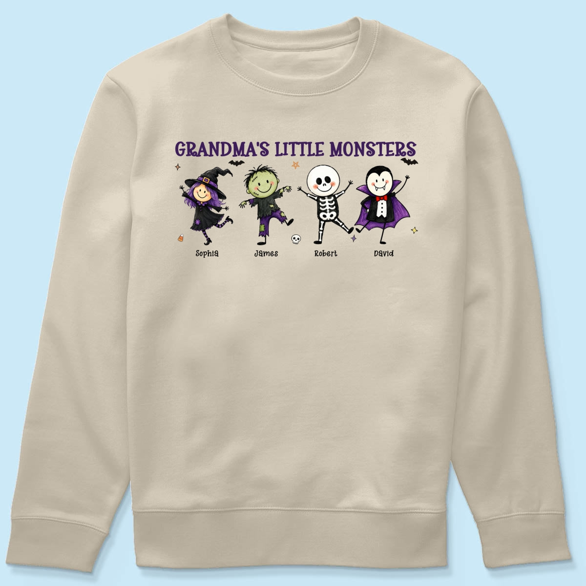 Grandma's Little Monsters Cute Doodle Characters - Personalized Shirt - Halloween Costume For Mom Grandma