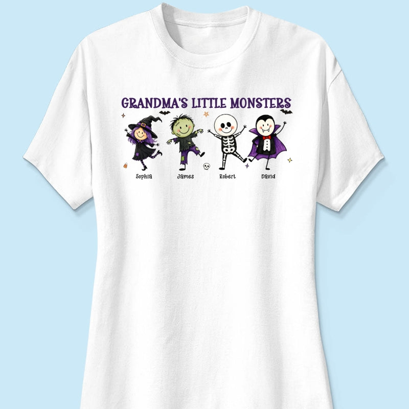 Grandma's Little Monsters Cute Doodle Characters - Personalized Shirt - Halloween Costume For Mom Grandma