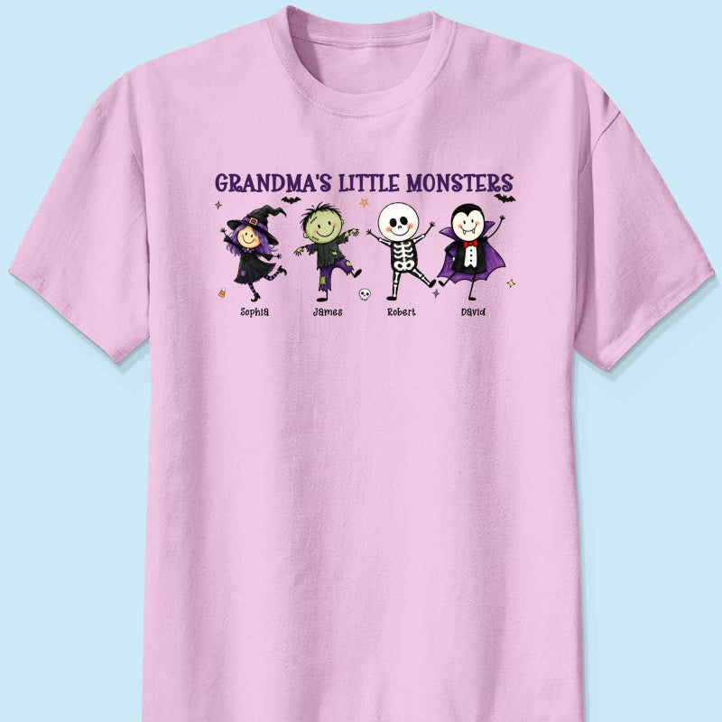Grandma's Little Monsters Cute Doodle Characters - Personalized Shirt - Halloween Costume For Mom Grandma