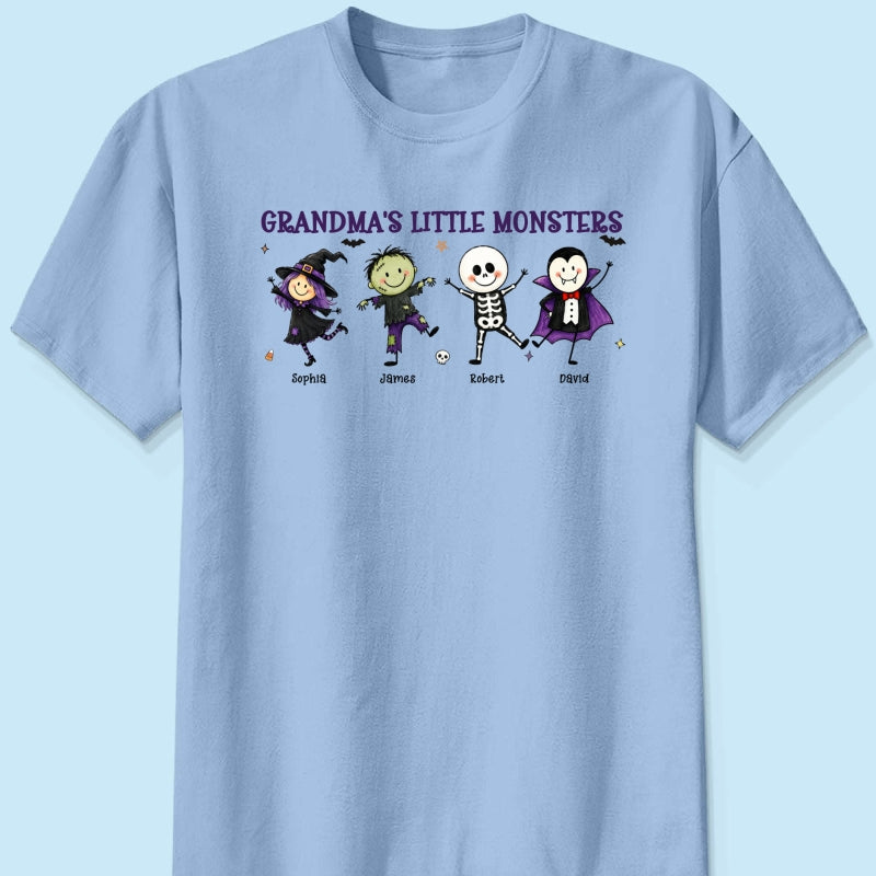 Grandma's Little Monsters Cute Doodle Characters - Personalized Shirt - Halloween Costume For Mom Grandma