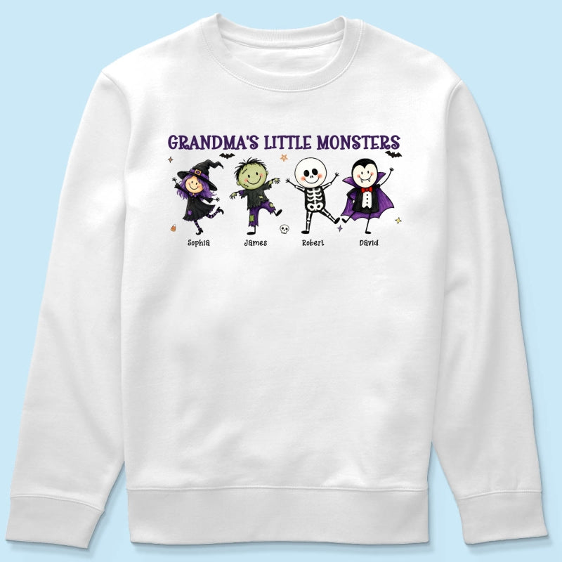 Grandma's Little Monsters Cute Doodle Characters - Personalized Shirt - Halloween Costume For Mom Grandma