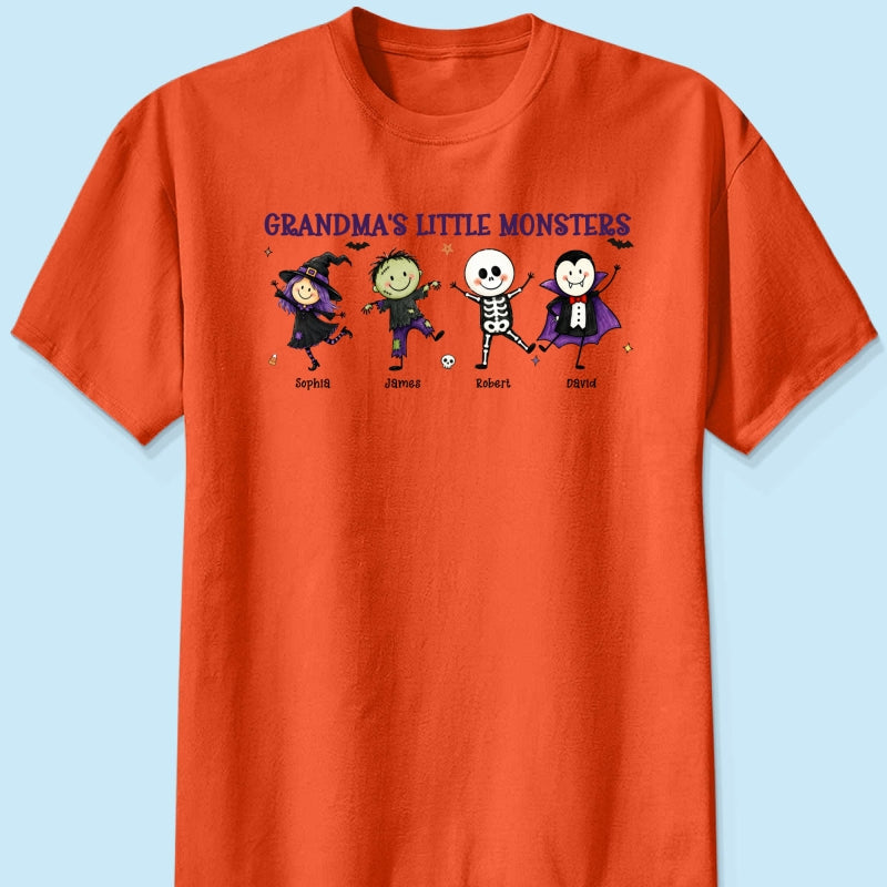 Grandma's Little Monsters Cute Doodle Characters - Personalized Shirt - Halloween Costume For Mom Grandma