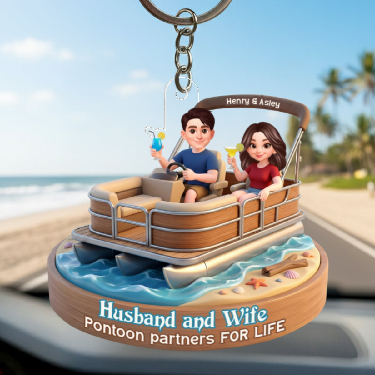 Husband and Wife Pontoon Partners for Life - Personalized Acrylic Keychain - Gift for him, Gift for her
