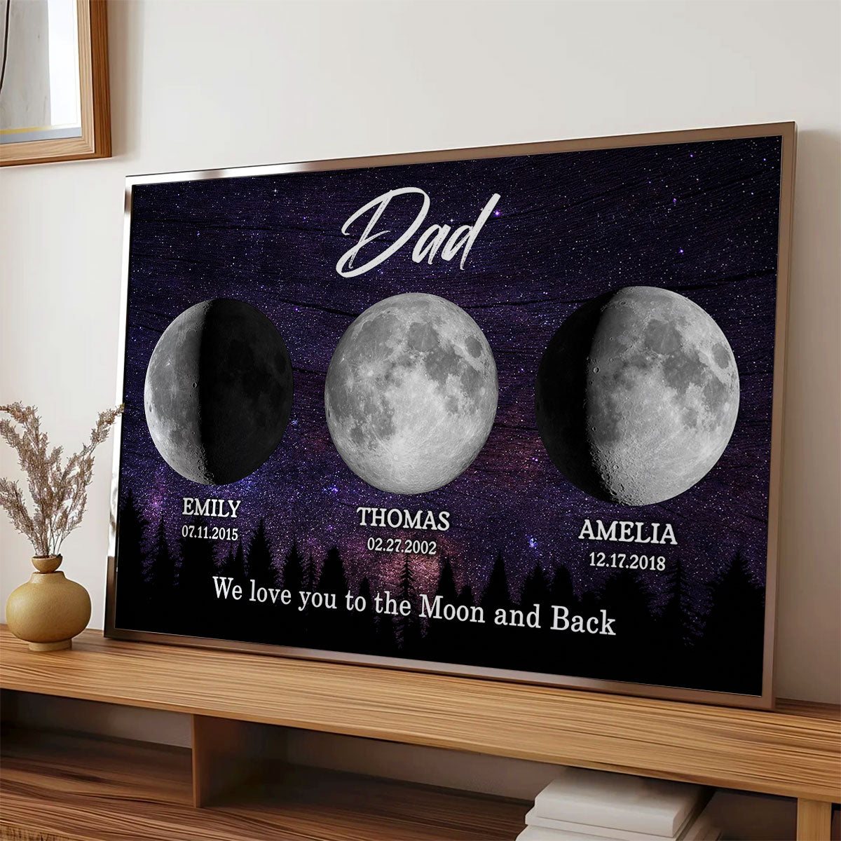 Dad We Love You to the Moon and Back, Custom Moon Phase by Date - Personalized Poster - Father's Day Gift for Dad, Husband