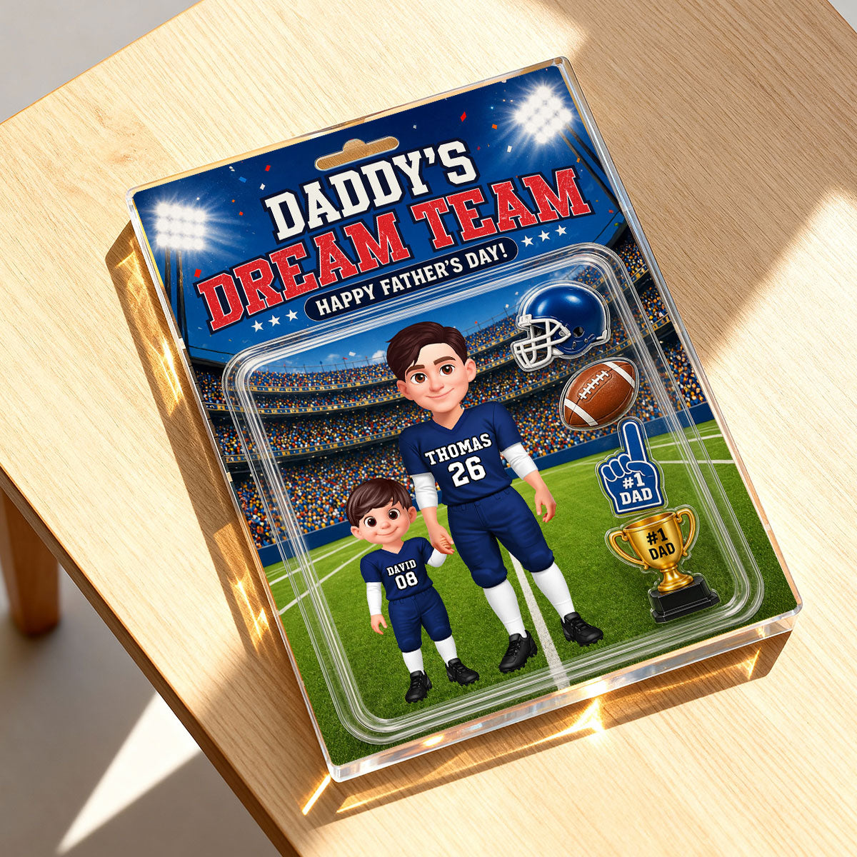 American Football Dad Daddy's Dream Team - Personalized Acrylic Block Plaque -  Gift For Football Dad, Husband