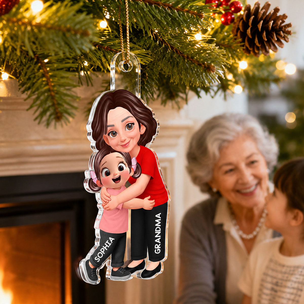Endless Love Grandma Hugging Grandkid - Personalized Acrylic Ornament - Christmas Gift For Grandkids, Grandma