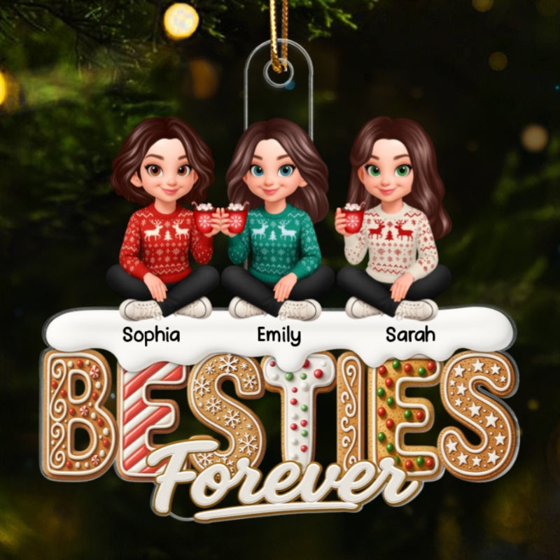 3D Effect Gingerbread Besties Forever - Personalized Acrylic Ornament - Gift For Besties