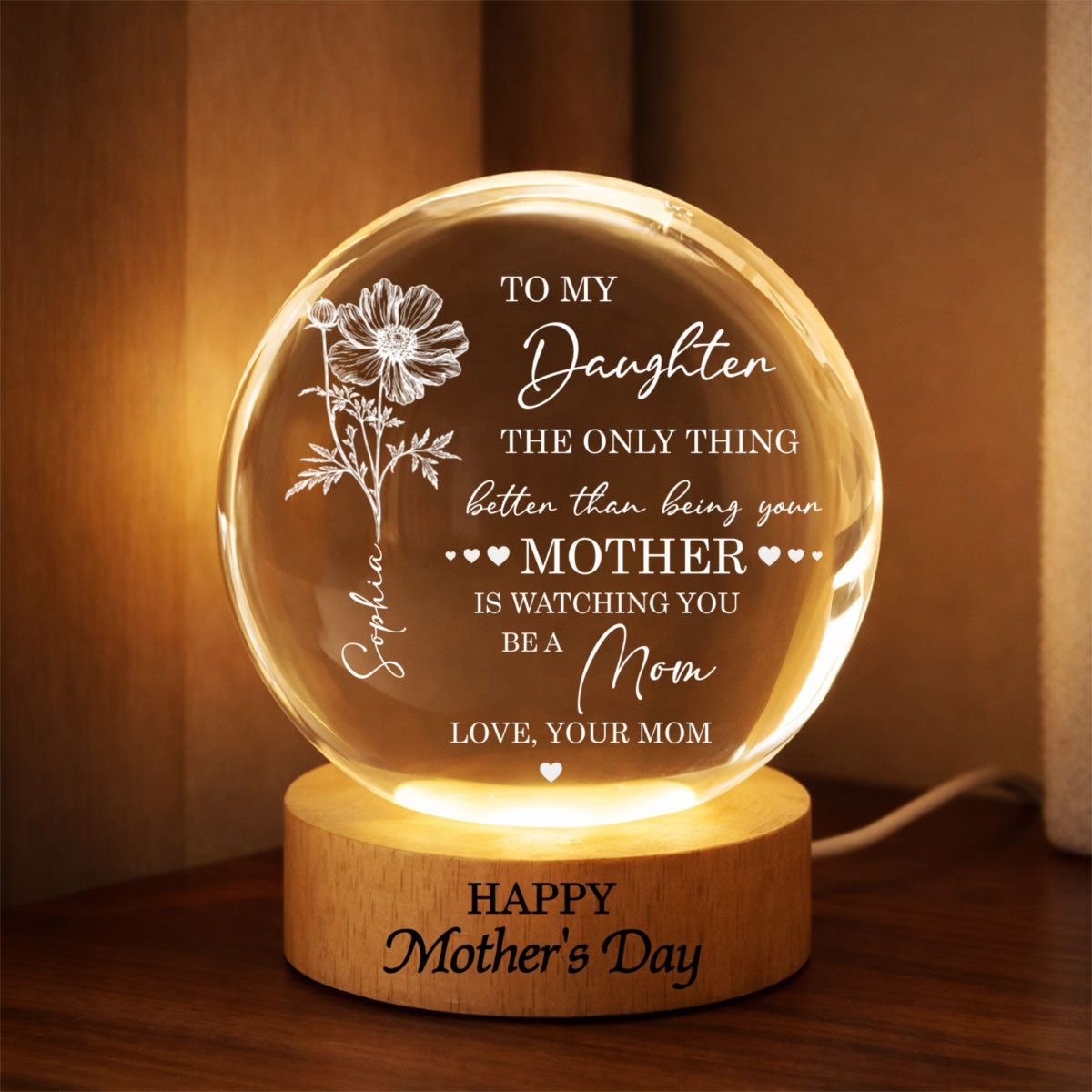 Watching You Be A Mom - Personalized Crystal Ball LED Night Light - Mother's Day Gift for Daughter From Mom
