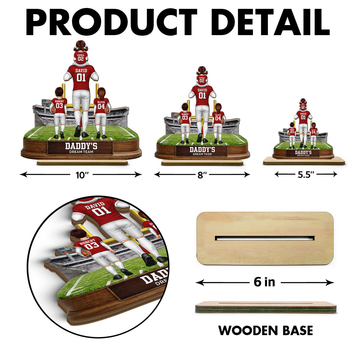 Daddy's Dream Team Football - Personalized 2-Layered Wooden Plaque - Gift For Football Dad