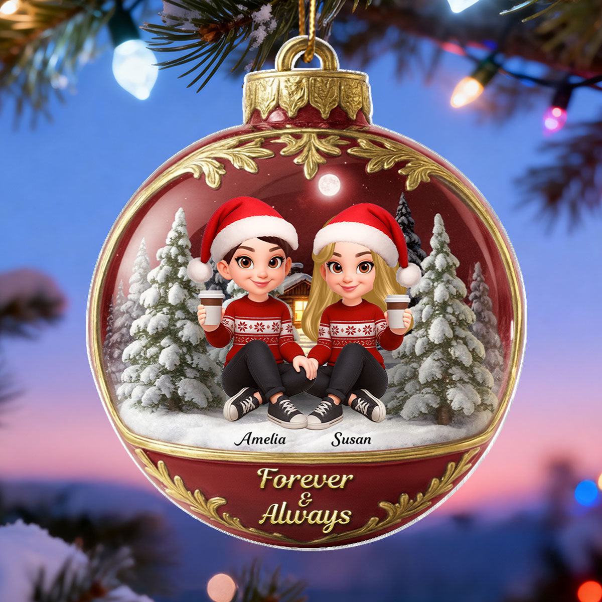 3D Effect Snow Globe Couple Together - Personalized Acrylic Ornament - Christmas Gift for him, Gift for her