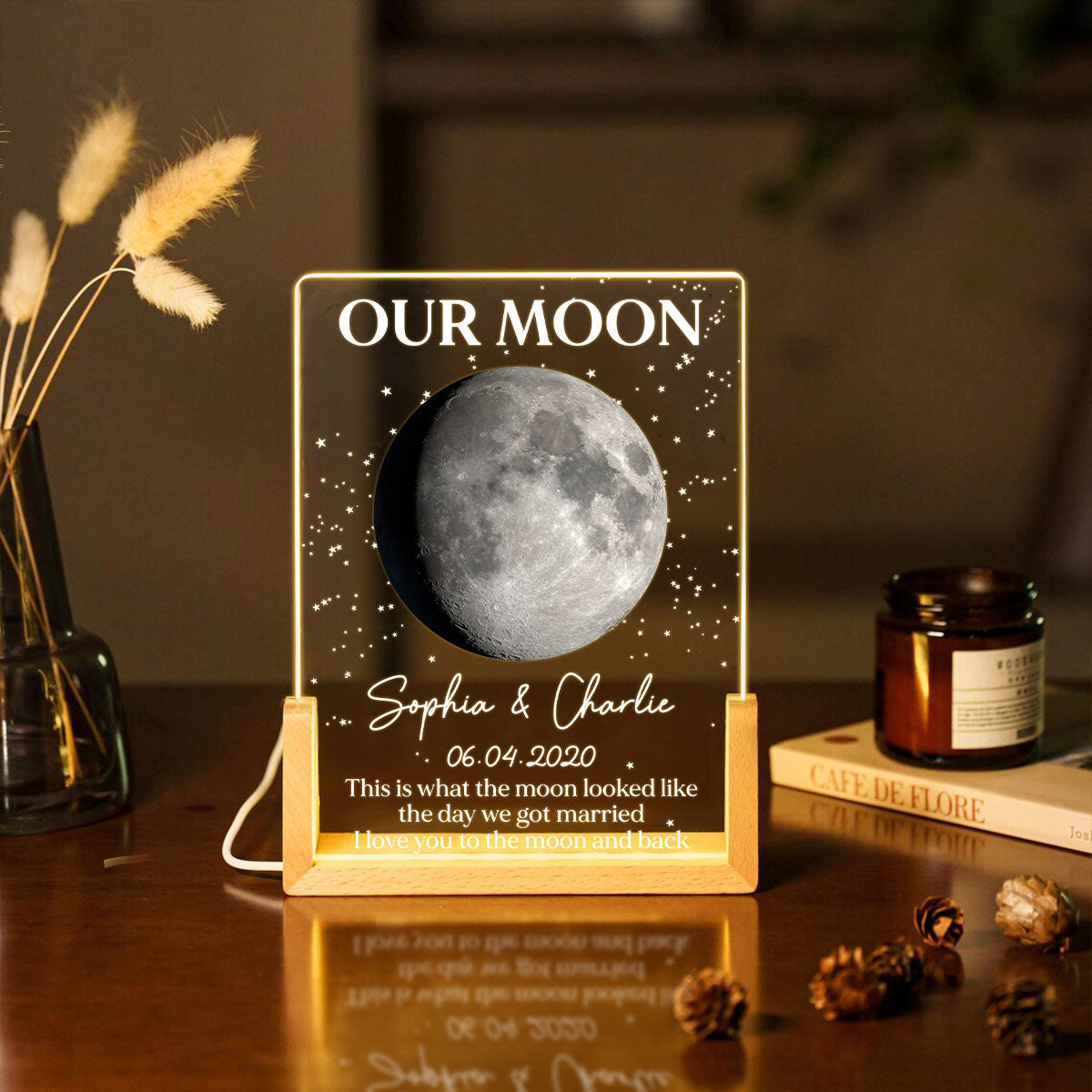 Couple Moon Phase This Is What The Moon Looked Like - Personalized Acrylic LED Night Light - Wedding Anniversary Gift For Couple