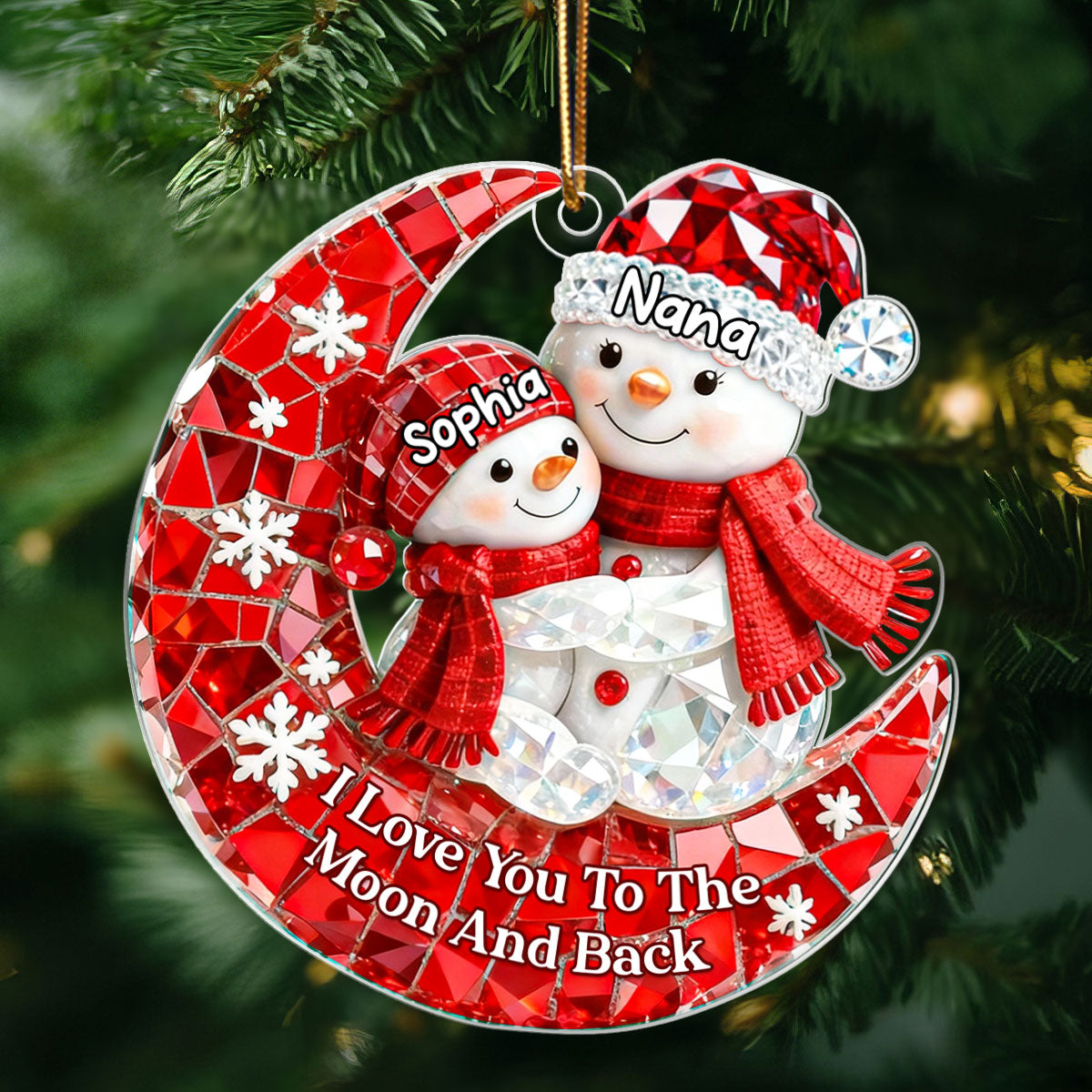 Snowman Grandma Grandkid 3D Crystal Effect  - Personalized Acrylic Ornament - Christmas Gift for Grandma, Grandkids
