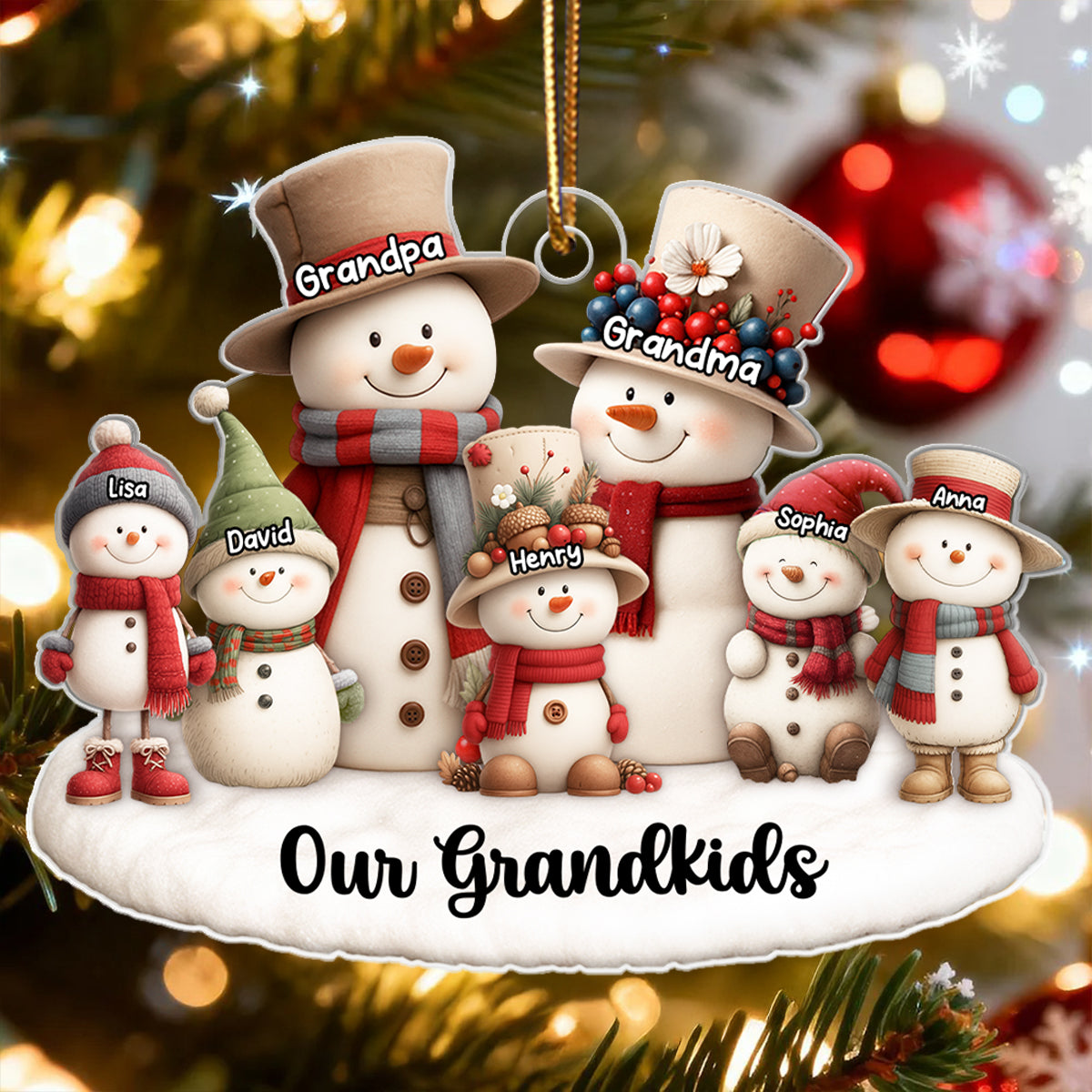 Whimsical Snowman Christmas Grandparents with Grandkids - Personalized Acrylic Ornament - Chritsmas Gift for Grandma, Grandpa