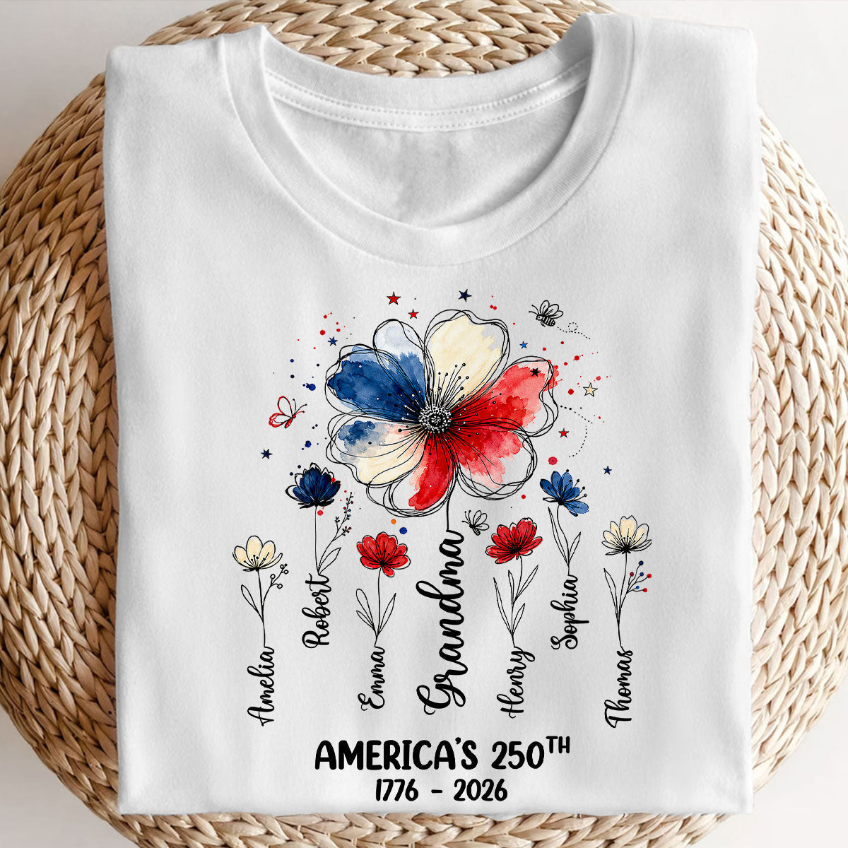 Proud Mom Grandma Flowers American 250th Anniversary - Personalized Shirt - Gift For Mom, Grandma