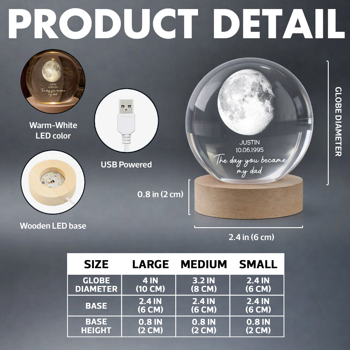 The Day You Became My Mom - Personalized Crystal Ball LED Night Light - Heartfelt Gift for Mom, Dad
