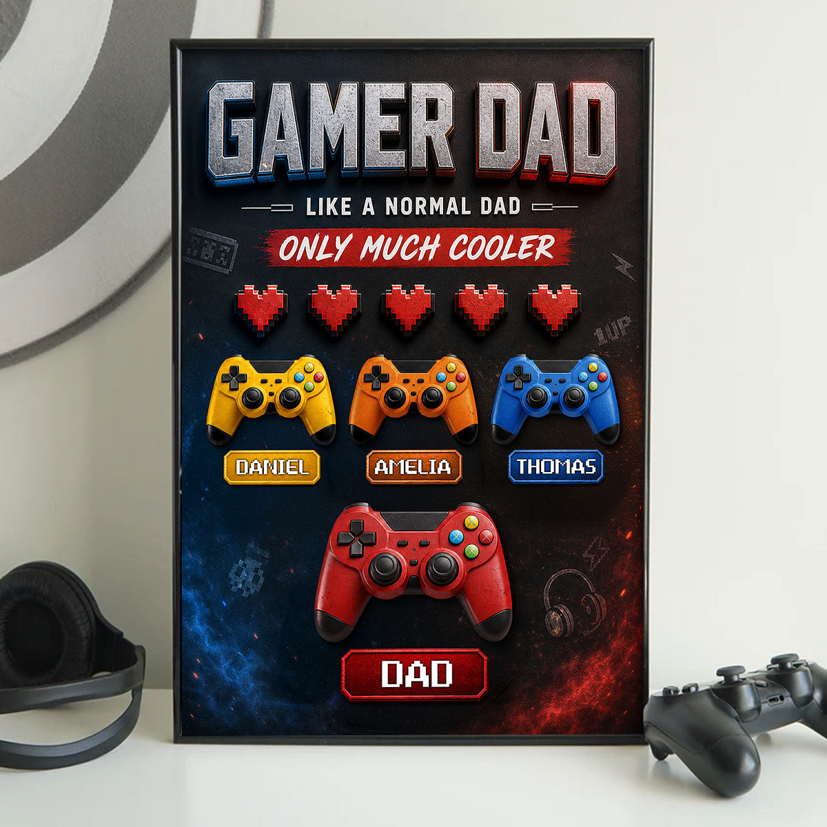 Gamer Dad Much Cooler - Personalized Poster - Father's Day Gift for Gamer Dad, Husband