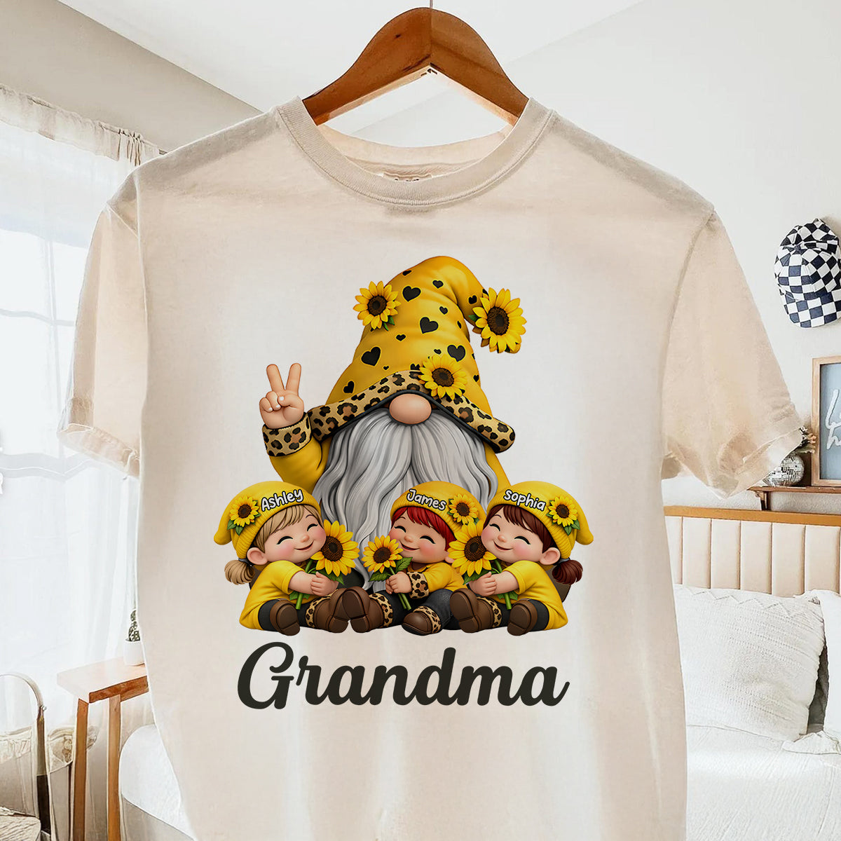 Gnome Grandma & Grandkids Sunflower - Personalized Shirt - Sentimental Gift for Grandma