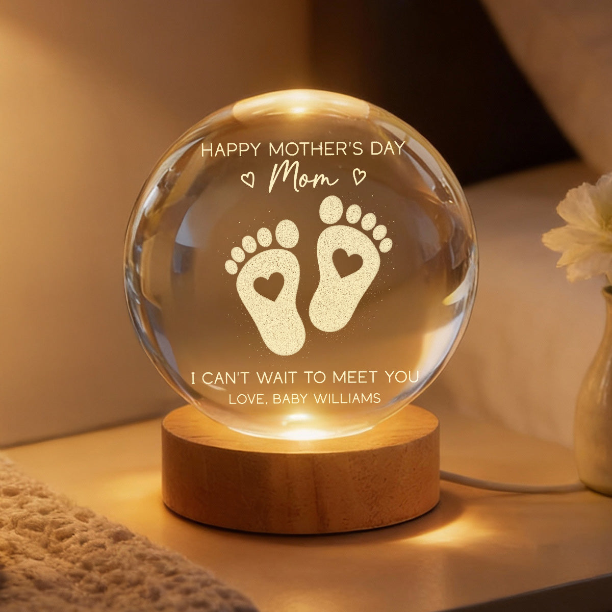Happy Mother's Day From The Bump - Personalized Crystal Ball LED Night Light - First Mother's Day For Pregnancy Mom
