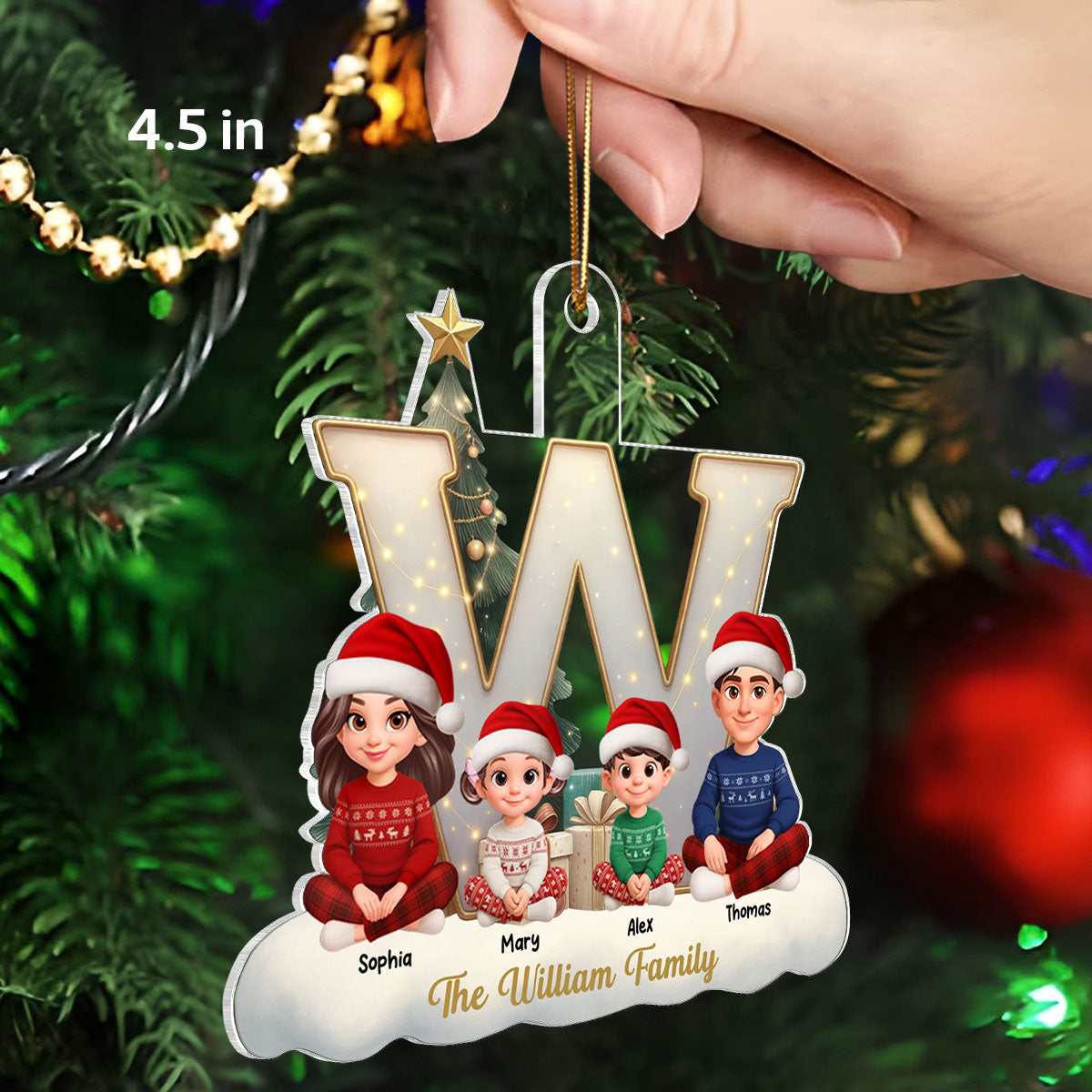3D Effect Christmas Family Name Initial Beautiful Family Together - Personalized Acrylic Ornament - Gift For Family