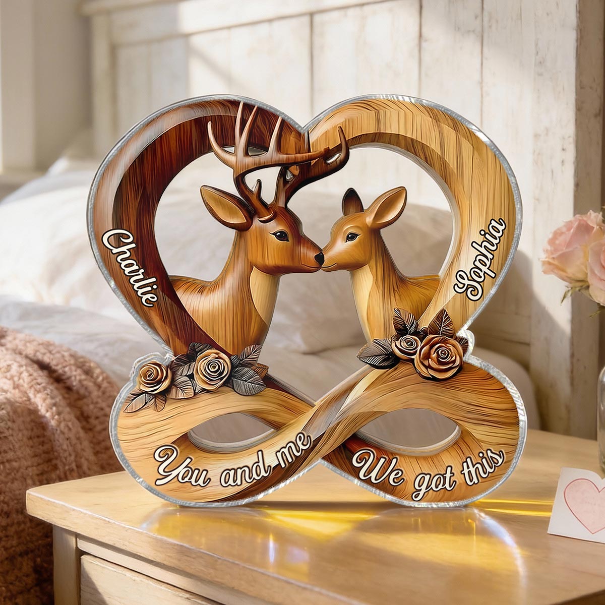 3D Effect Deer Couple Eternal Love - Personalized Acrylic Block Plaque - Gift For Him, Gift For Her