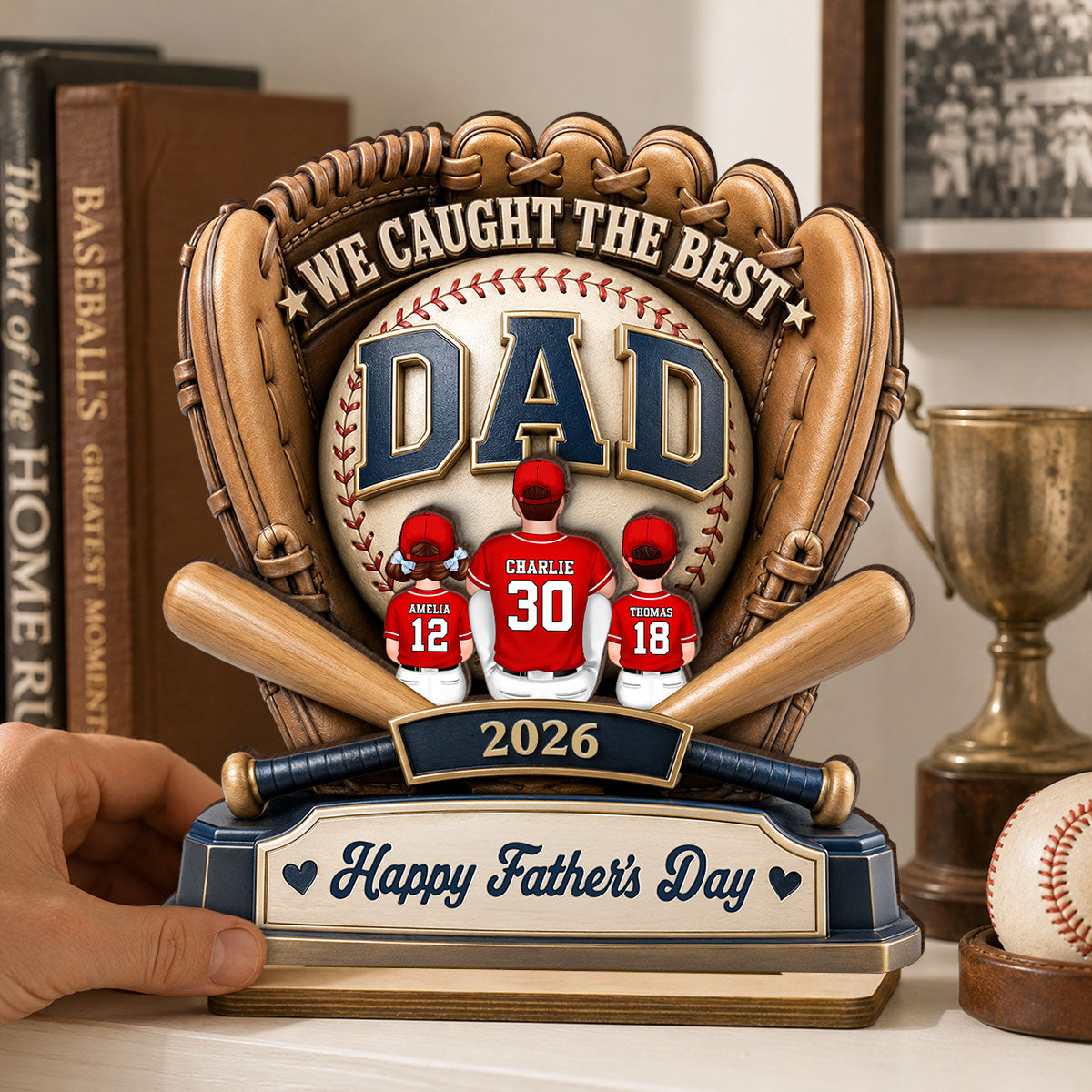 Dad's Greatest Catch Baseball - Personalized 2-Layered Wooden Plaque -  Gift For Dad, Husband